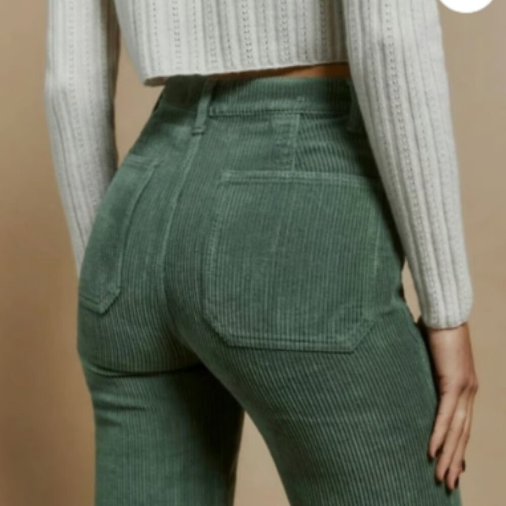 Reformation Alyssa Army Green Corduroy Boot Cut Pants - Picture 4 of 10